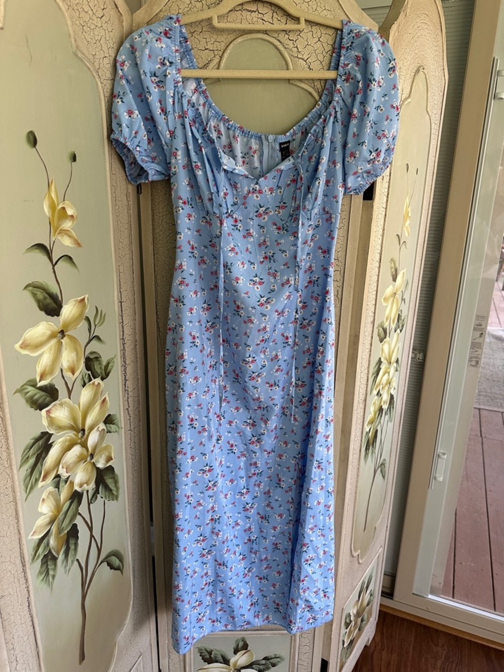 SHEIN Light Blue Floral Midi Dress
